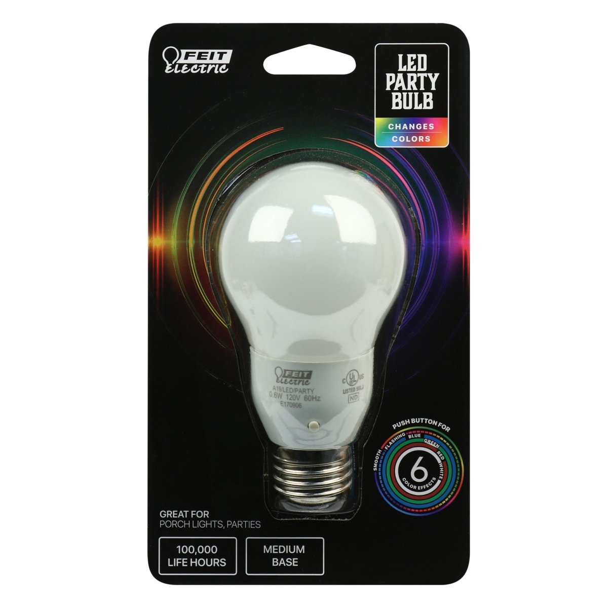 Color Changing LED Party Bulb, A - Shaped, 0.6 - Watt, A19 Medium E26 Base, 6 Lumens - BUILDMYPLACE