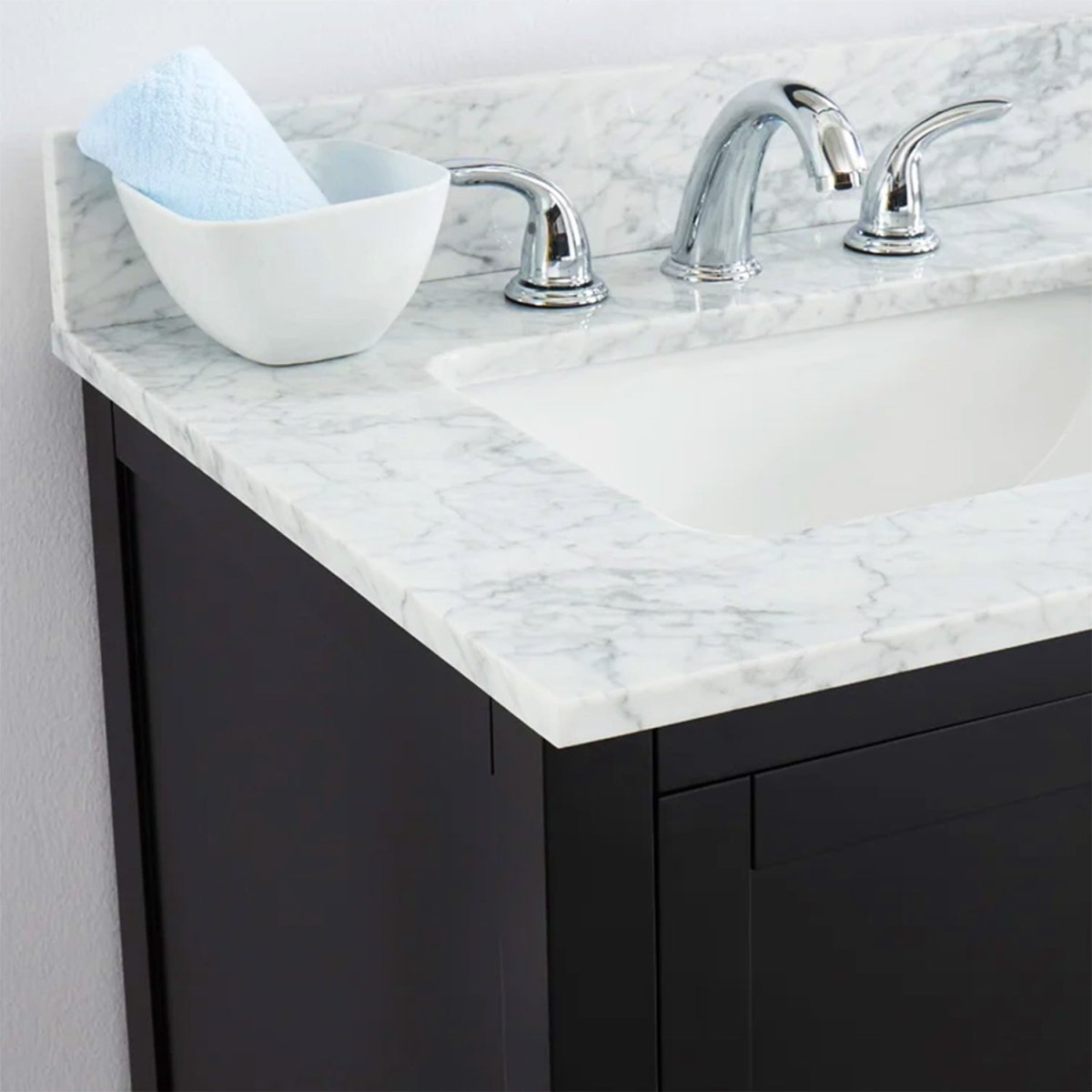 Coltrane Espresso Freestanding Solid Wood Bathroom Vanity With Premium Carrara Natural Marble Sink Top with 4 In. Backsplash - BUILDMYPLACE