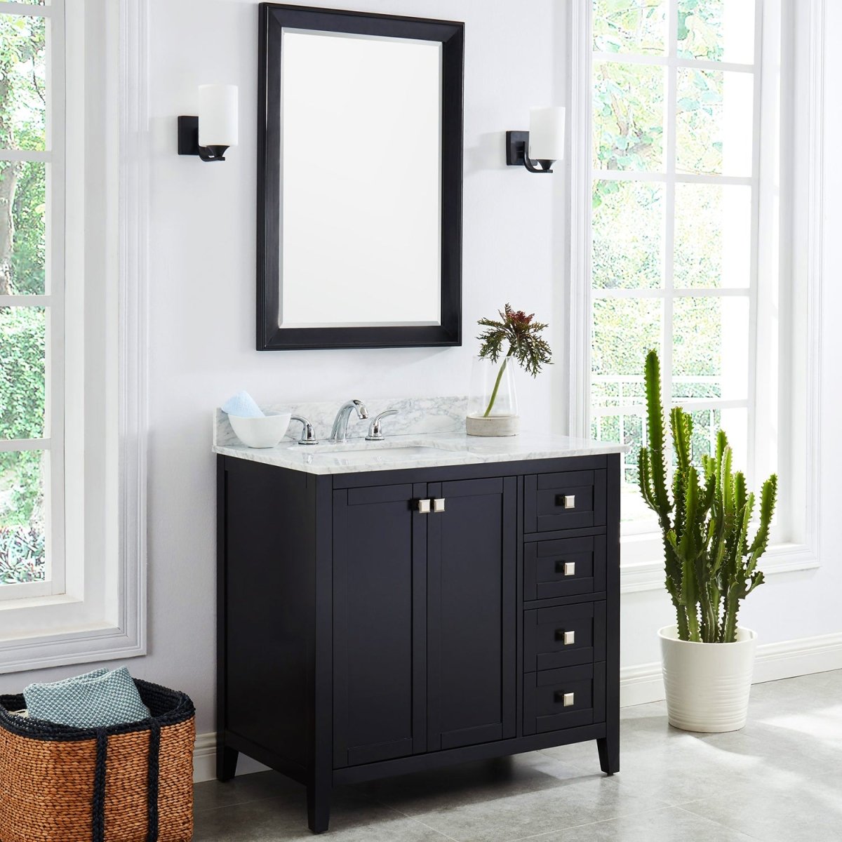 Coltrane Espresso Freestanding Solid Wood Bathroom Vanity With Premium Carrara Natural Marble Sink Top with 4 In. Backsplash - BUILDMYPLACE