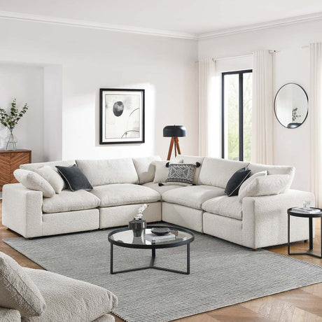 Commix Down Filled Overstuffed Boucle 5 - Piece Sectional Sofa - BUILDMYPLACE