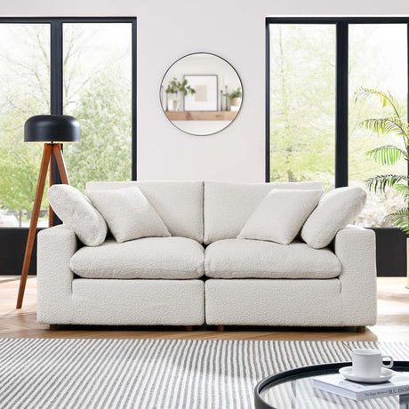 Commix Down Filled Overstuffed Boucle Fabric Loveseat - BUILDMYPLACE