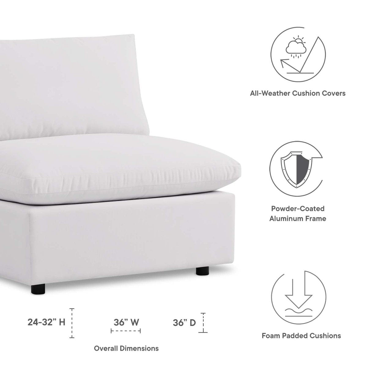 Commix Overstuffed Outdoor Patio Armless Chair - BUILDMYPLACE
