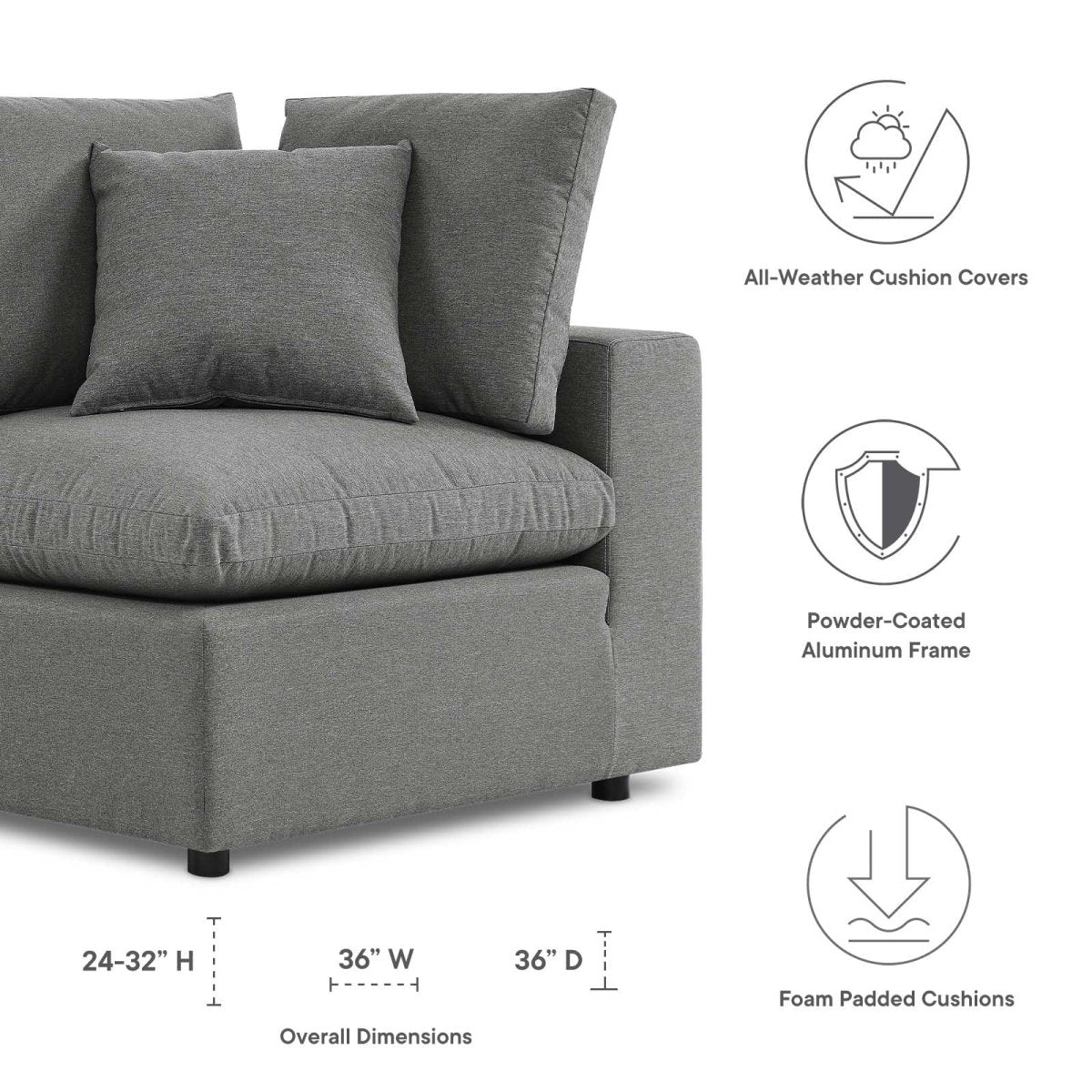 Commix Overstuffed Outdoor Patio Corner Chair - BUILDMYPLACE
