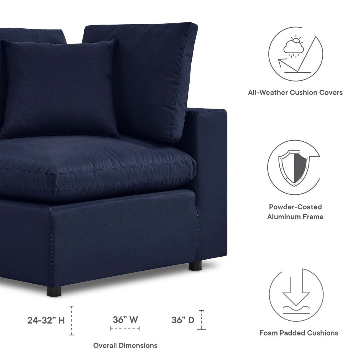 Commix Overstuffed Outdoor Patio Corner Chair - BUILDMYPLACE