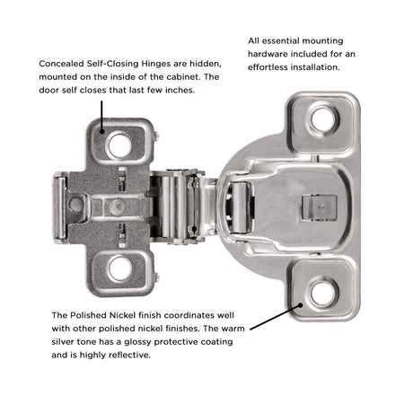 Concealed Door Hinges 1 - 3/8 Inch Overlay Face Frame Self - Close (2 Hinges/Per Pack) in Polished Nickel - Hickory Hardware - BUILDMYPLACE