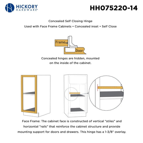 Concealed Door Hinges 1 - 3/8 Inch Overlay Face Frame Self - Close (2 Hinges/Per Pack) in Polished Nickel - Hickory Hardware - BUILDMYPLACE