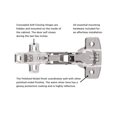 Concealed Hinge 1/2 Inch Overlay Face Frame Self - Close in Polished Nickel - Hickory Hardware - BUILDMYPLACE