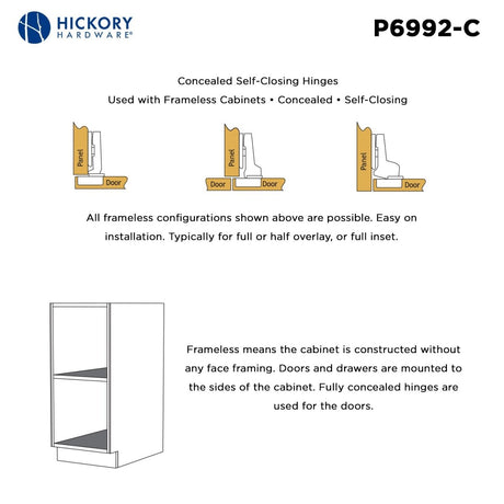 Concealed Hinges Variable Overlay/Inset Frameless Easy On in Cadmium - Hickory Hardware - BUILDMYPLACE