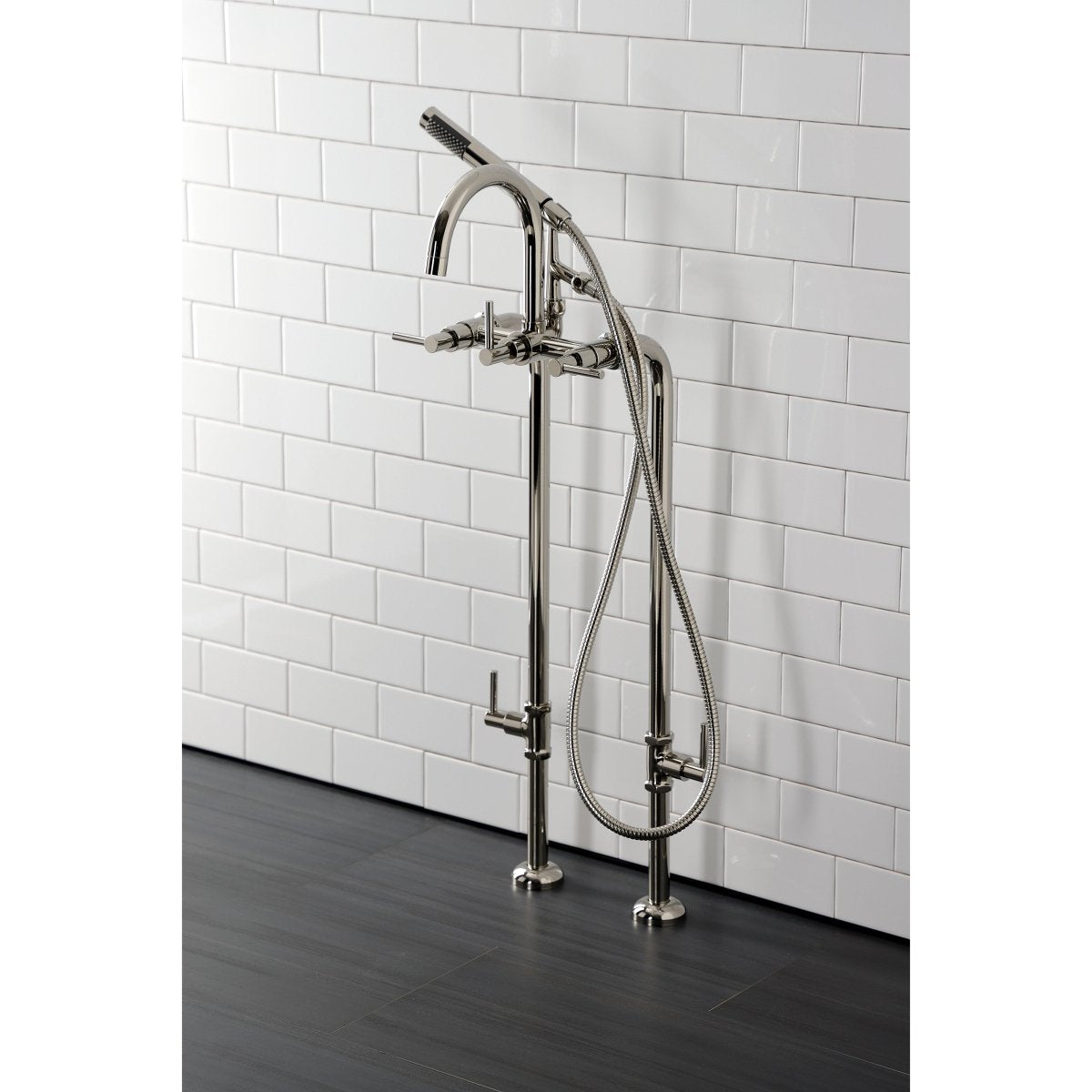 Concord Freestanding Tub Faucet With Supply Line, Stop Valve, Brushed Nickel - BUILDMYPLACE