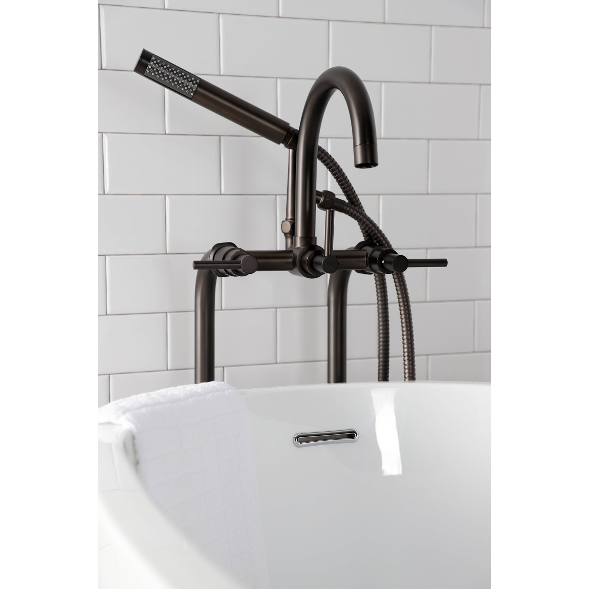 Concord Freestanding Tub Faucet With Supply Line, Stop Valve, Brushed Nickel - BUILDMYPLACE