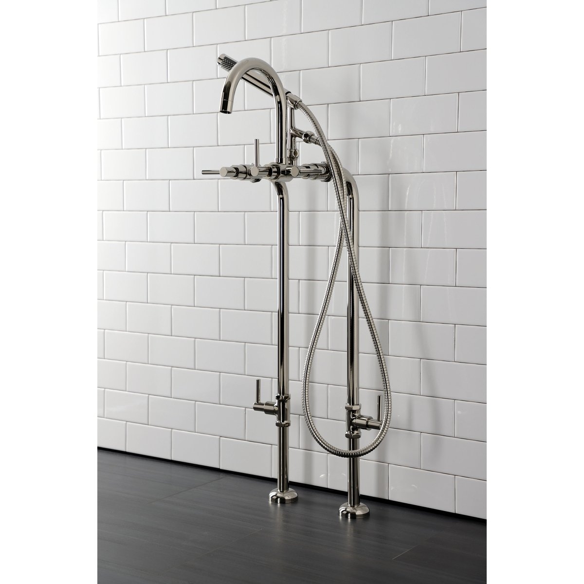 Concord Freestanding Tub Faucet With Supply Line, Stop Valve, Brushed Nickel - BUILDMYPLACE