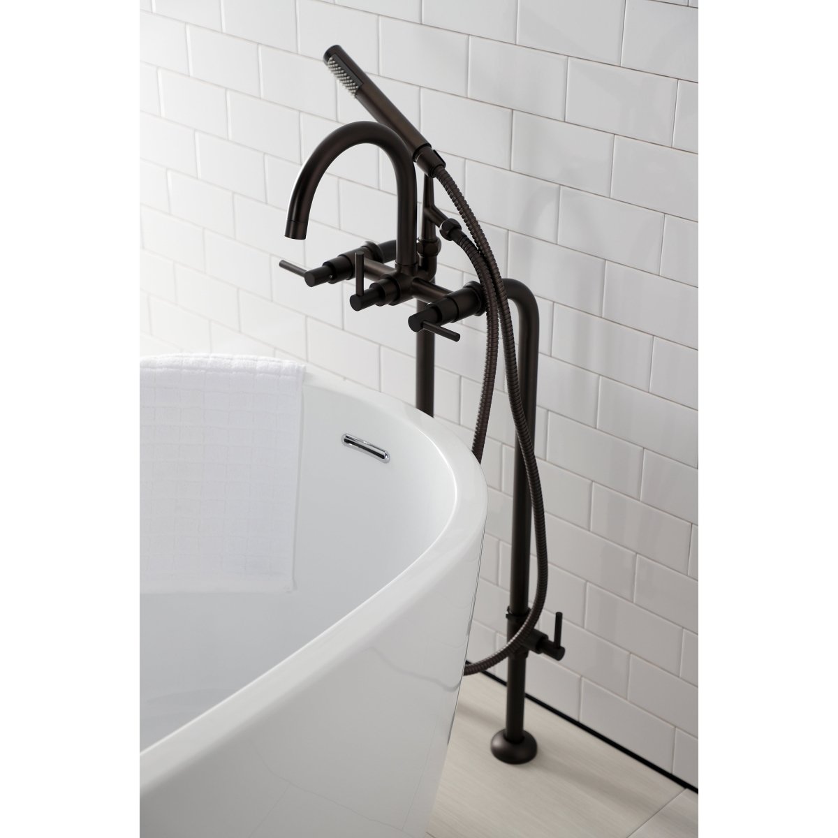 Concord Freestanding Tub Faucet With Supply Line, Stop Valve, Brushed Nickel - BUILDMYPLACE