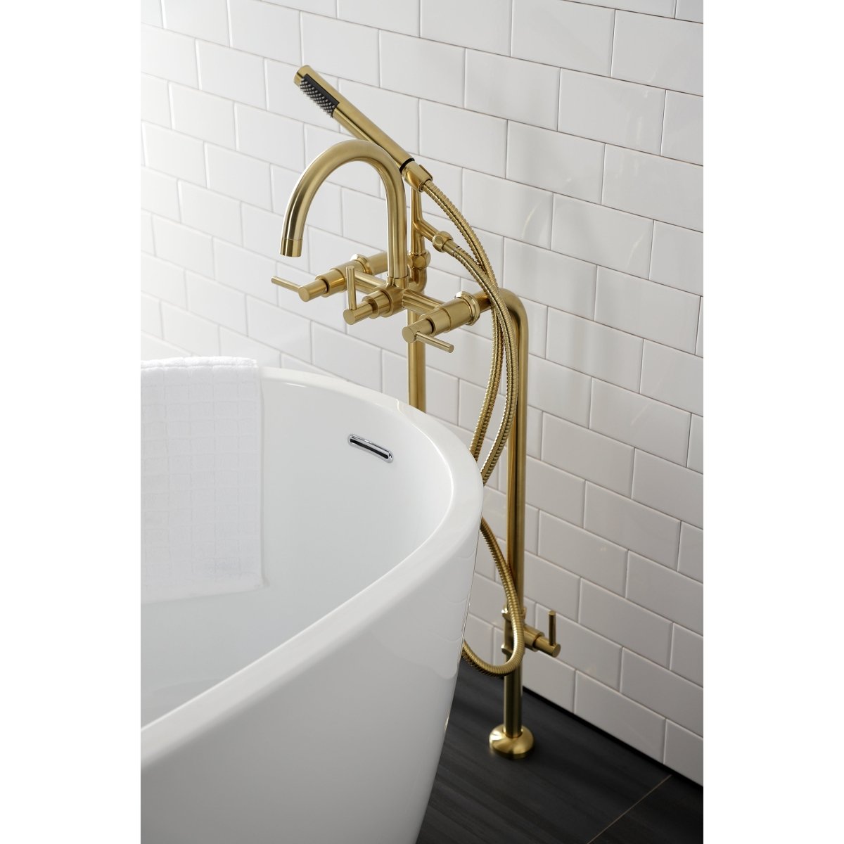 Concord Freestanding Tub Faucet With Supply Line, Stop Valve, Brushed Nickel - BUILDMYPLACE