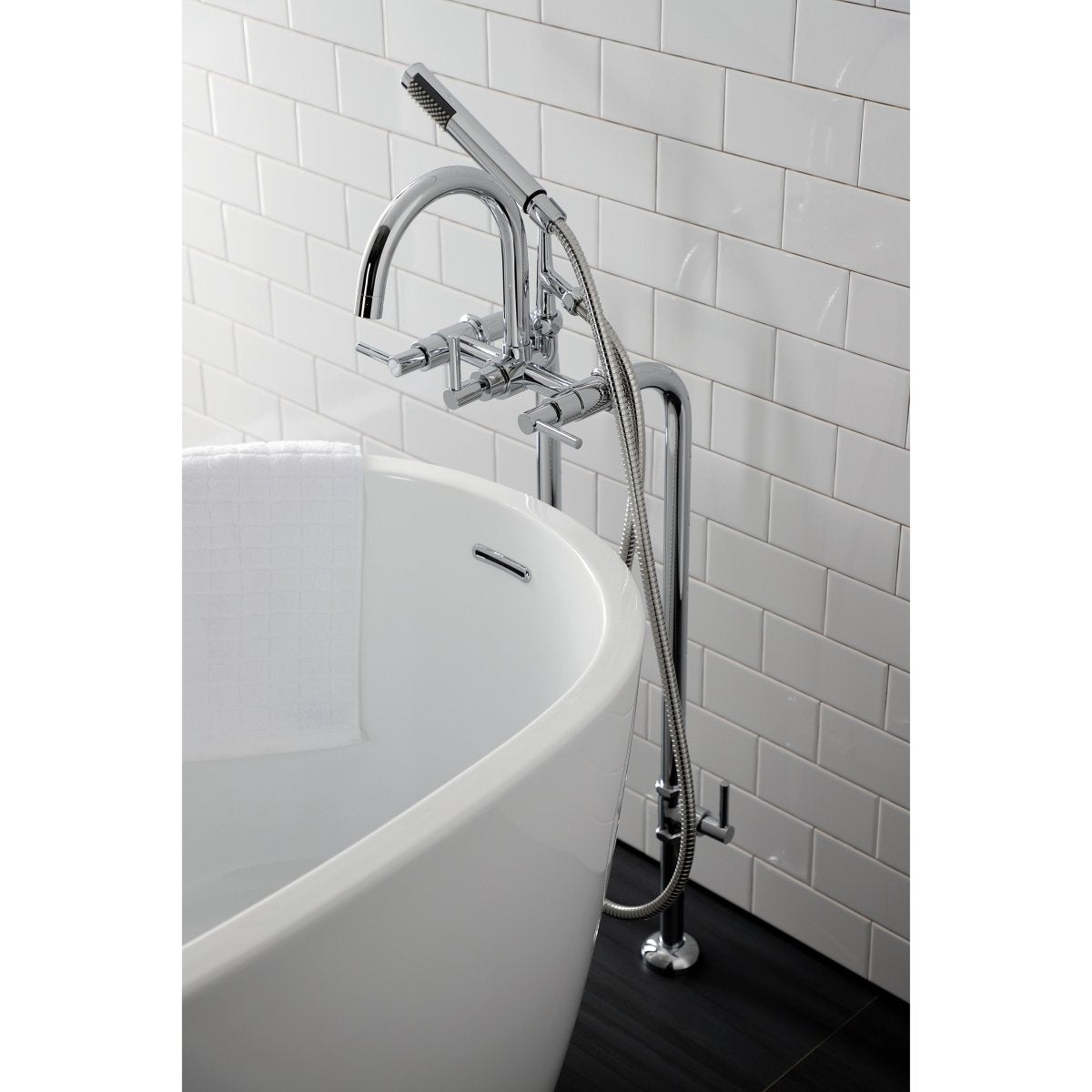 Concord Freestanding Tub Faucet With Supply Line, Stop Valve, Brushed Nickel - BUILDMYPLACE