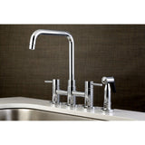 Concord Two Handle Bridge Kitchen Faucet W/ Brass Side Sprayer, Brass & Zinc Alloy Construction - BUILDMYPLACE