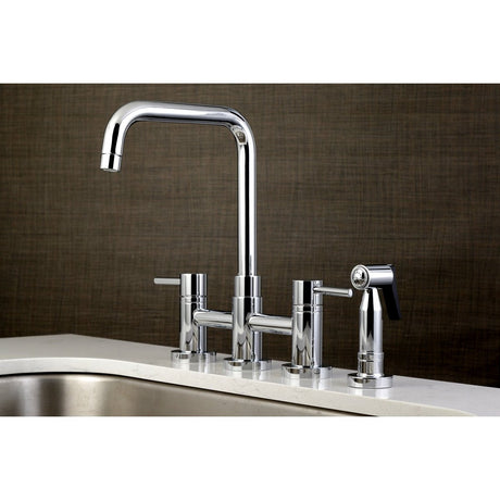 Concord Two Handle Bridge Kitchen Faucet W/ Brass Side Sprayer, Brass & Zinc Alloy Construction - BUILDMYPLACE