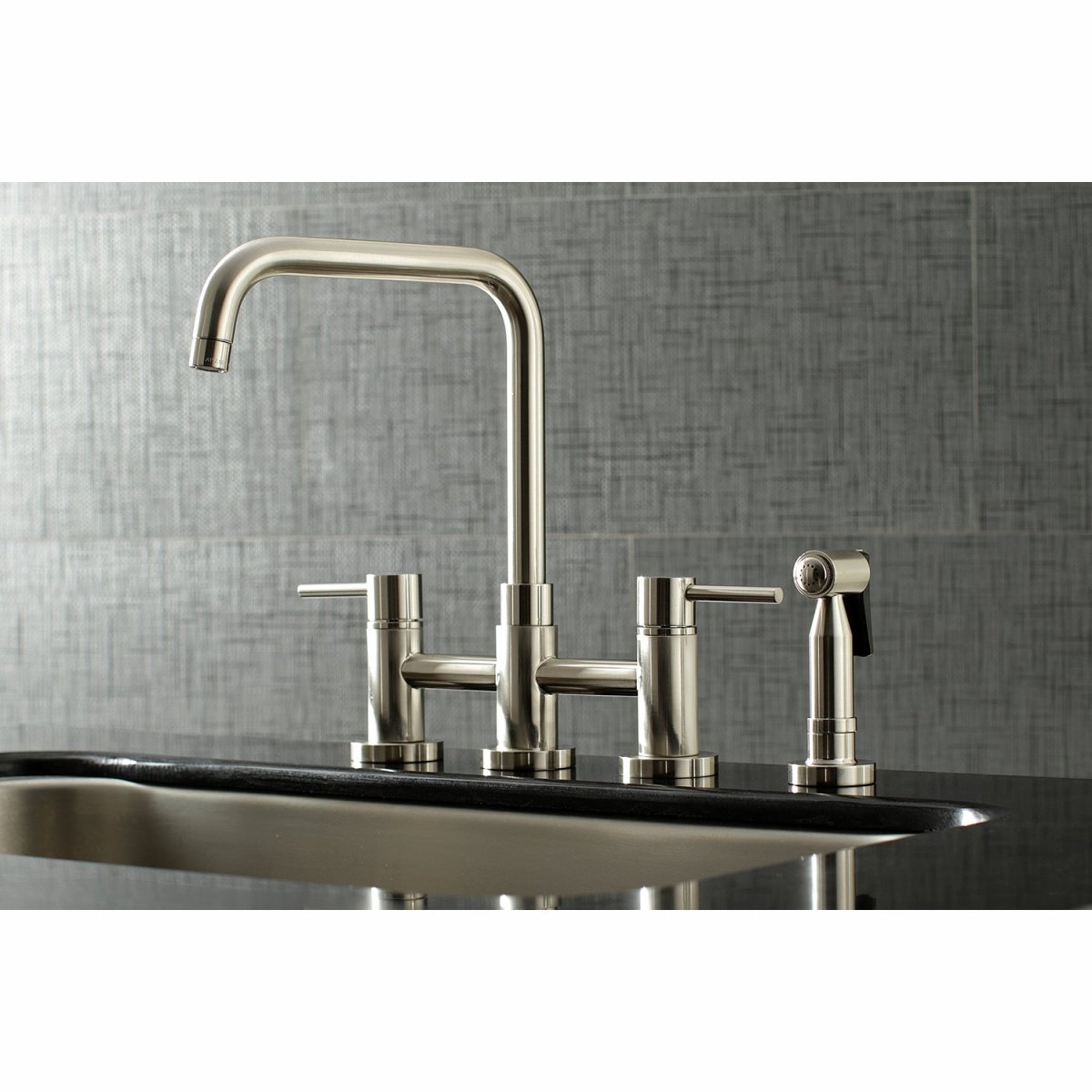 Concord Two Handle Bridge Kitchen Faucet W/ Brass Side Sprayer, Brass & Zinc Alloy Construction - BUILDMYPLACE