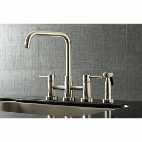 Concord Two Handle Bridge Kitchen Faucet W/ Brass Side Sprayer, Brass & Zinc Alloy Construction - BUILDMYPLACE