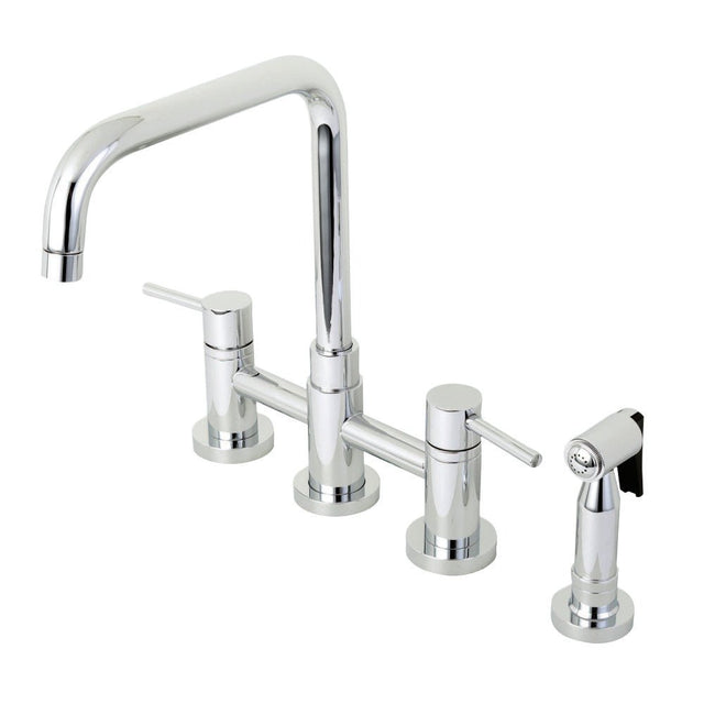 Concord Two Handle Bridge Kitchen Faucet W/ Brass Side Sprayer, Brass & Zinc Alloy Construction - BUILDMYPLACE