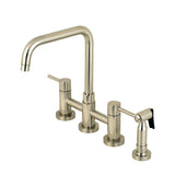 Concord Two Handle Bridge Kitchen Faucet W/ Brass Side Sprayer, Brass & Zinc Alloy Construction - BUILDMYPLACE