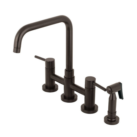 Concord Two Handle Bridge Kitchen Faucet W/ Brass Side Sprayer, Brass & Zinc Alloy Construction - BUILDMYPLACE