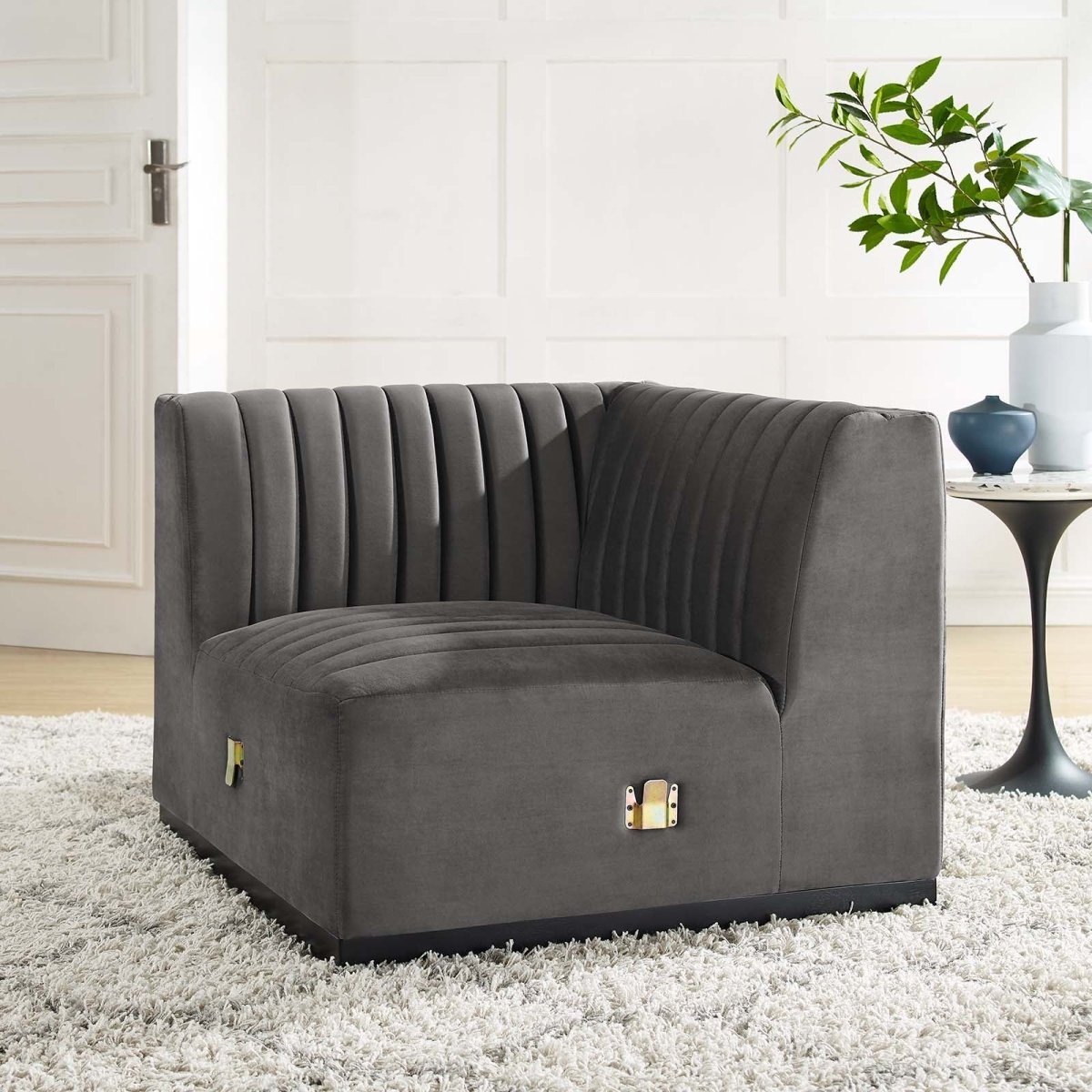 Conjure Channel Tufted Performance Velvet Left Corner Chair - BUILDMYPLACE