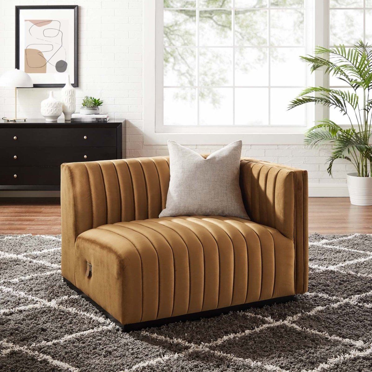 Conjure Channel Tufted Performance Velvet Right - Arm Chair - BUILDMYPLACE