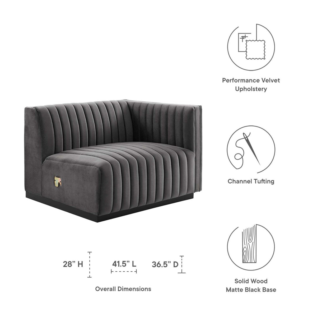 Conjure Channel Tufted Performance Velvet Right - Arm Chair - BUILDMYPLACE