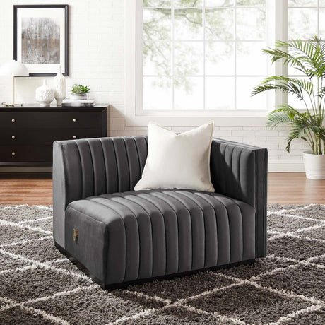 Conjure Channel Tufted Performance Velvet Right - Arm Chair - BUILDMYPLACE