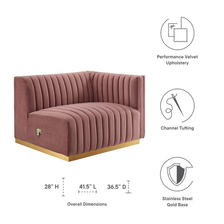 Conjure Channel Tufted Performance Velvet Right - Arm Chair - BUILDMYPLACE