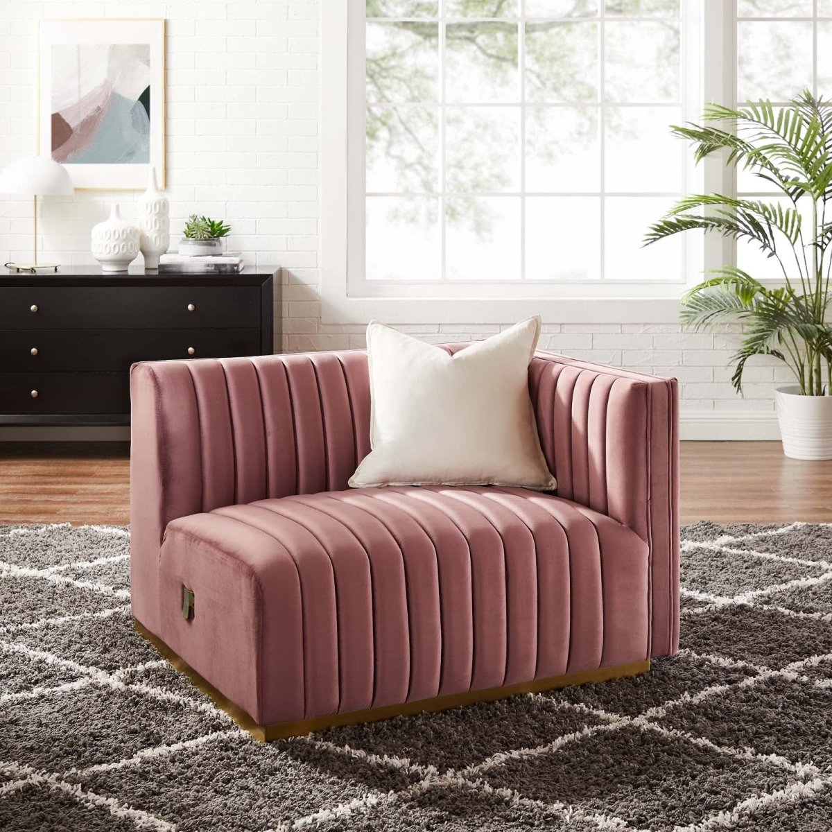 Conjure Channel Tufted Performance Velvet Right - Arm Chair - BUILDMYPLACE
