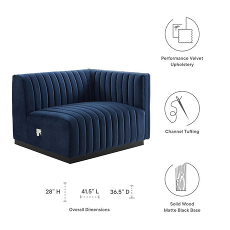 Conjure Channel Tufted Performance Velvet Right - Arm Chair - BUILDMYPLACE