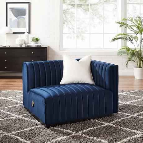 Conjure Channel Tufted Performance Velvet Right - Arm Chair - BUILDMYPLACE