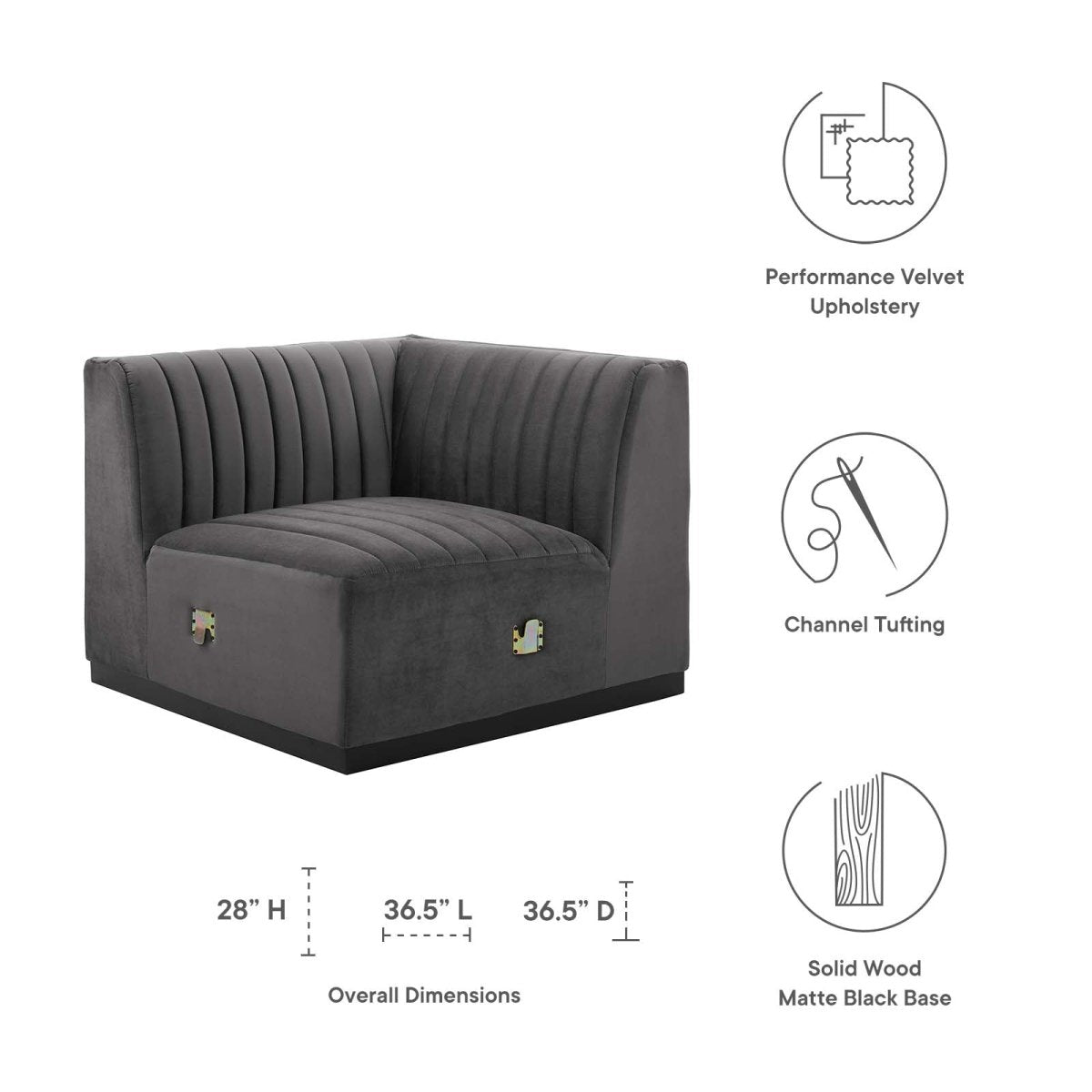 Conjure Channel Tufted Performance Velvet Right Corner Chair - BUILDMYPLACE