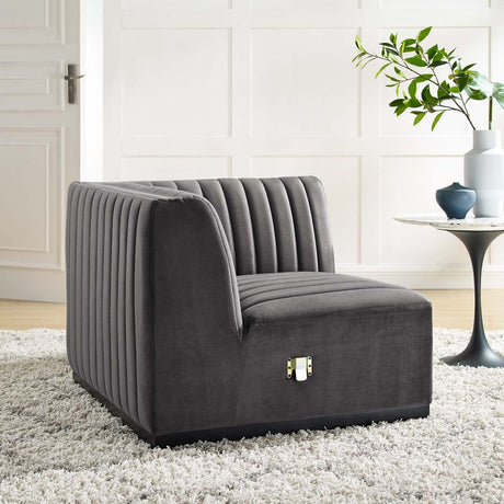 Conjure Channel Tufted Performance Velvet Right Corner Chair - BUILDMYPLACE