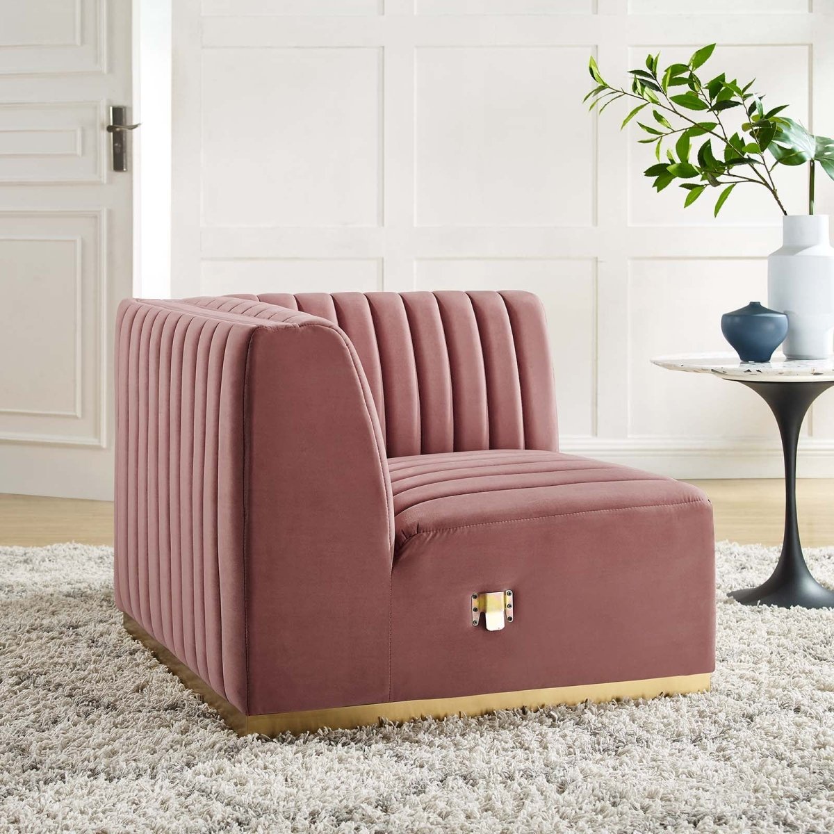 Conjure Channel Tufted Performance Velvet Right Corner Chair - BUILDMYPLACE