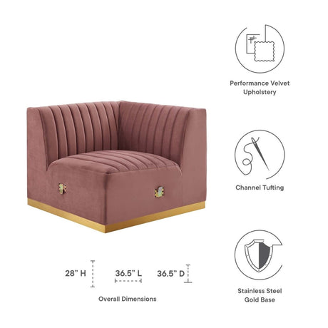 Conjure Channel Tufted Performance Velvet Right Corner Chair - BUILDMYPLACE