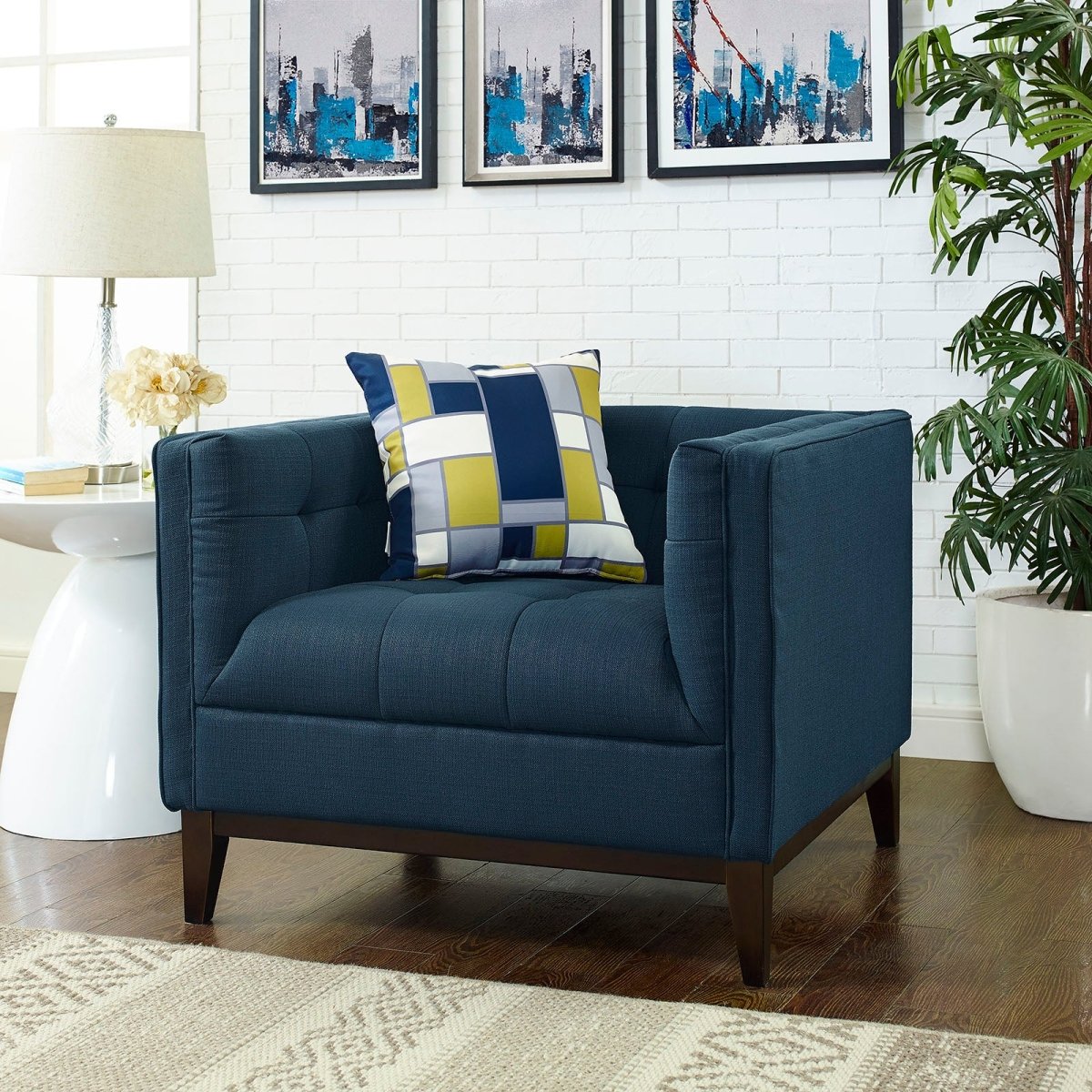 Contemporary Modern Serve Upholstered Fabric Armchair - Button Tufted Accent Chair - BUILDMYPLACE