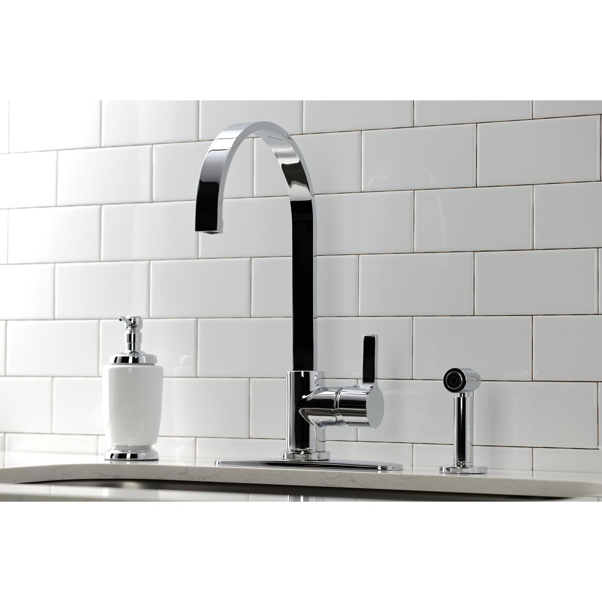 Continental Single - Handle Kitchen Faucet with Brass Sprayer - BUILDMYPLACE