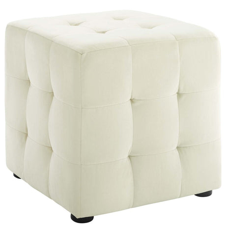 Contour Tufted Square Ottoman - 15.5 Inch - Upholstered Performance Velvet - Ivory - BUILDMYPLACE