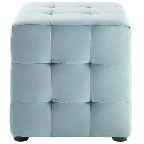 Contour Tufted Square Ottoman - 15.5 Inch - Upholstered Performance Velvet - Ivory - BUILDMYPLACE