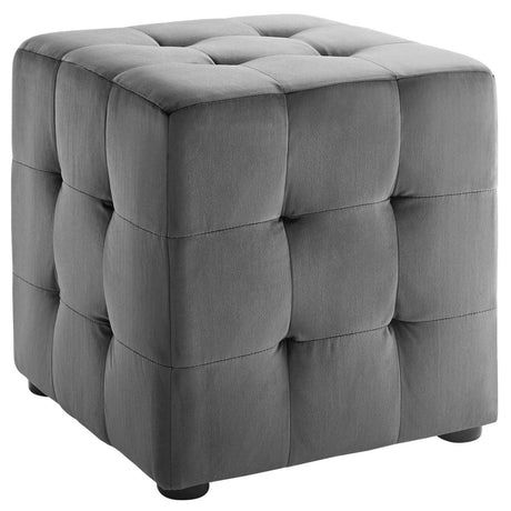 Contour Tufted Square Ottoman - 15.5 Inch - Upholstered Performance Velvet - Ivory - BUILDMYPLACE