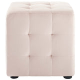 Contour Tufted Square Ottoman - 15.5 Inch - Upholstered Performance Velvet - Ivory - BUILDMYPLACE