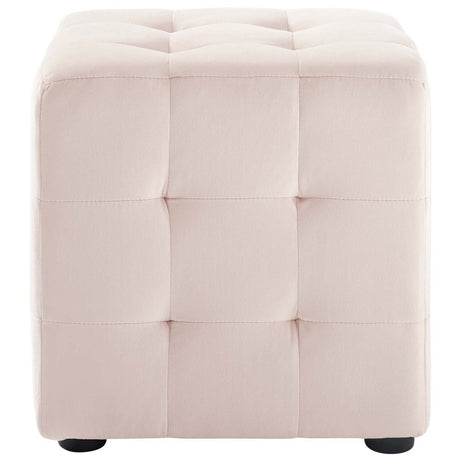 Contour Tufted Square Ottoman - 15.5 Inch - Upholstered Performance Velvet - Ivory - BUILDMYPLACE