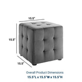Contour Tufted Square Ottoman - 15.5 Inch - Upholstered Performance Velvet - Ivory - BUILDMYPLACE