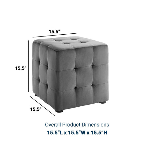 Contour Tufted Square Ottoman - 15.5 Inch - Upholstered Performance Velvet - Ivory - BUILDMYPLACE