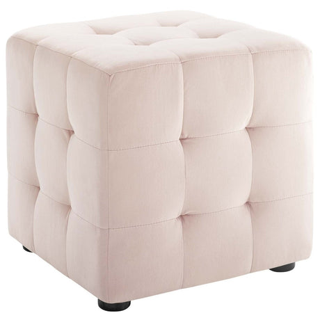 Contour Tufted Square Ottoman - 15.5 Inch - Upholstered Performance Velvet - Ivory - BUILDMYPLACE