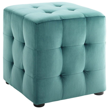 Contour Tufted Square Ottoman - 15.5 Inch - Upholstered Performance Velvet - Ivory - BUILDMYPLACE