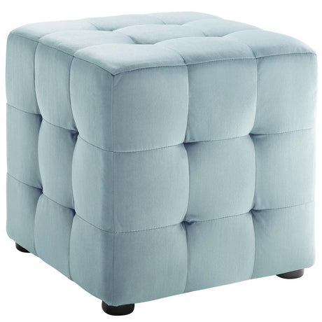 Contour Tufted Square Ottoman - 15.5 Inch - Upholstered Performance Velvet - Ivory - BUILDMYPLACE