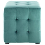 Contour Tufted Square Ottoman - 15.5 Inch - Upholstered Performance Velvet - Ivory - BUILDMYPLACE
